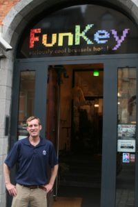 Gathering at the Funkey Hotel getting ready to share a glass of Napoleon Brandy.