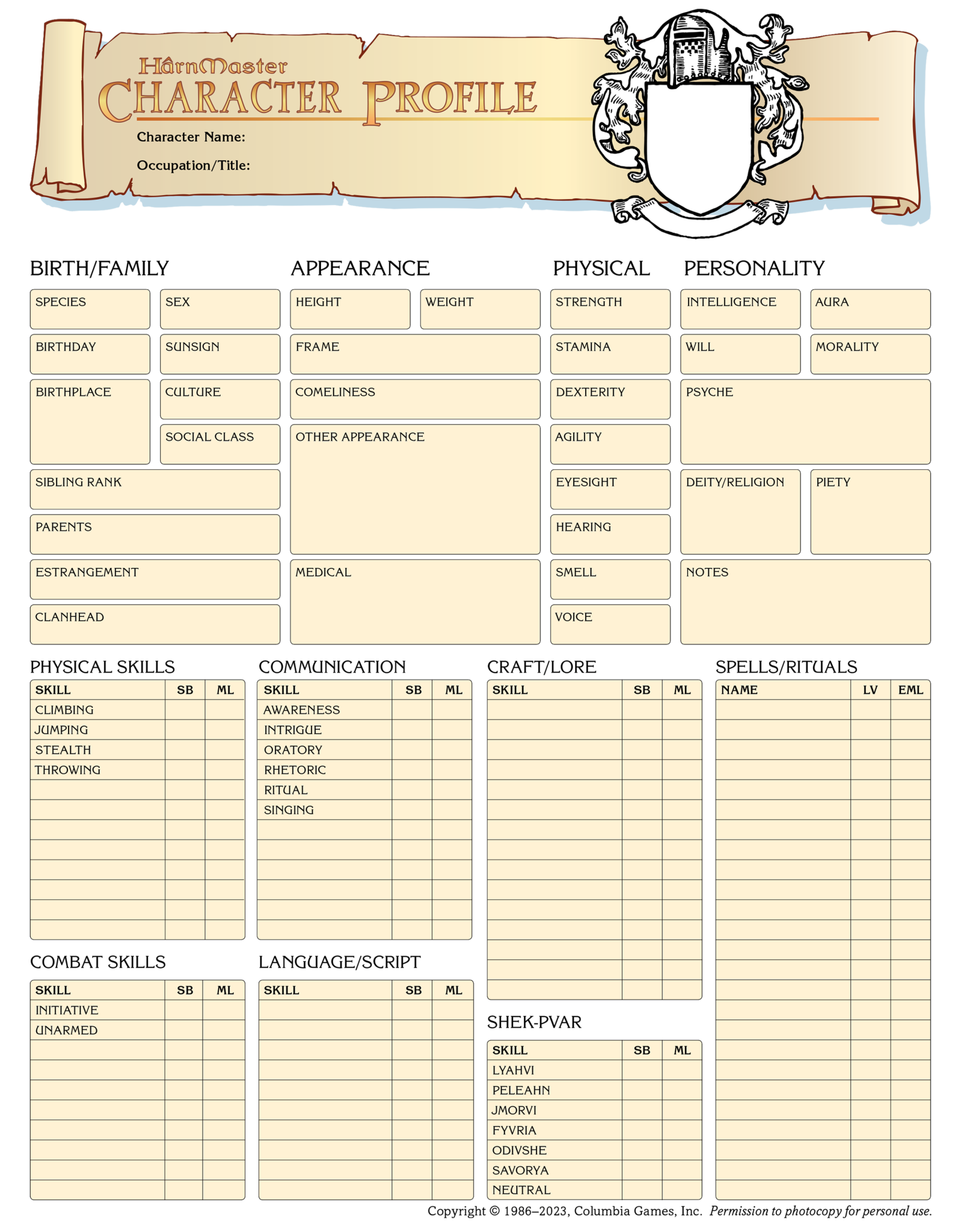 Hârnmaster RPG system - Columbia Games