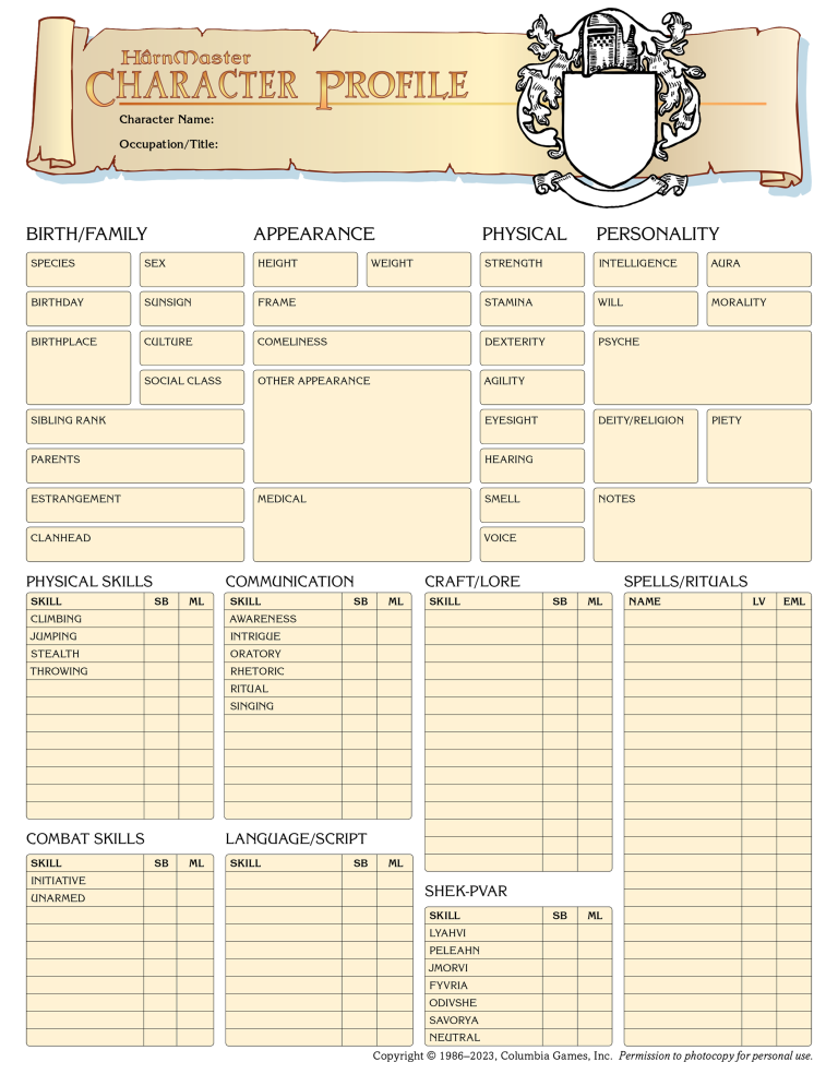 Hârnmaster RPG system - Columbia Games